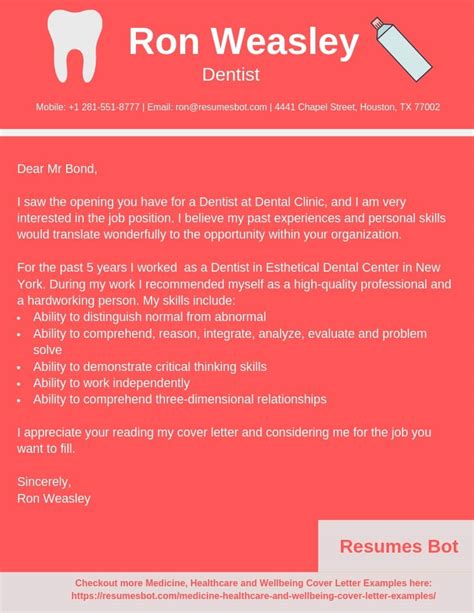 Dentist Cover Letter Samples And Templates Pdfword 2024 Rb