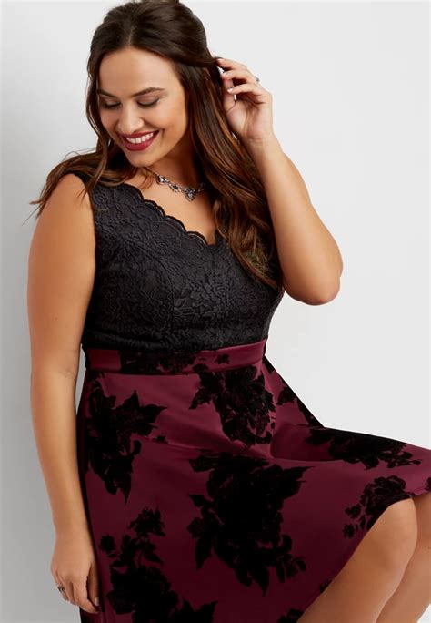 Plus Size Dress With Lace And Floral Flocking Maurices