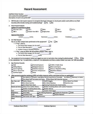 Free Sample Hazard Assessment Forms In Pdf Ms Word