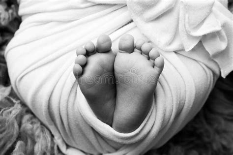The Tiny Foot Of A Newborn Soft Feet Of A Newborn In A Blanket Stock