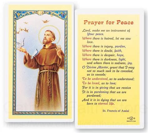 St Francis Prayer For Peace Laminated Prayer Cards 25 Pack