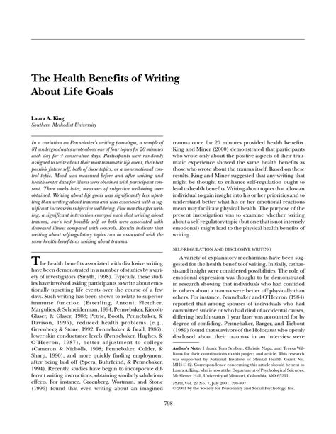 (PDF) The Health Benefits of Writing about Life Goals