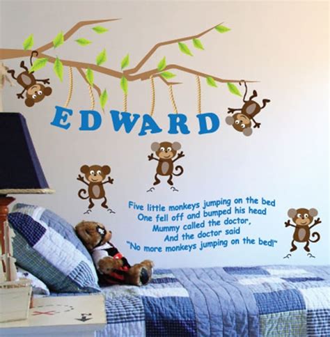 Jaf Graphics 5 Little Monkeys Personalised Wall Sticker Nursery Rhyme
