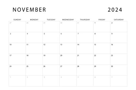 Calendário De Novembro De 2024 Modelo De Planejador Mensal Início De
