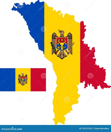 Vector Map Of Moldova With Flag Isolated White Background Stock