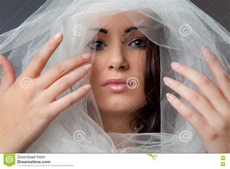 Beautiful Woman S Face Surrounded By Tulle Fabric Picture Image