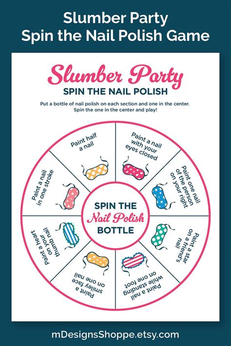 Slumber Party Spin The Nail Polish Printable Game That Has A Large Pink Outlined Circle With 8