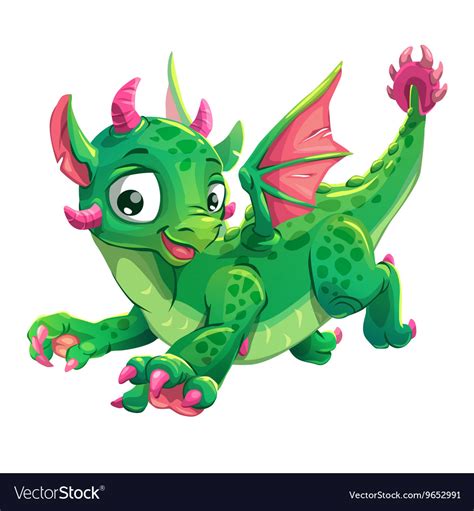Little Cute Green Flying Young Dragon Royalty Free Vector