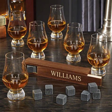 Oakmont Engraved Whiskey Stone Set With 6 Glencairn Whiskey Tasting Glasses Whiskey Stones Set