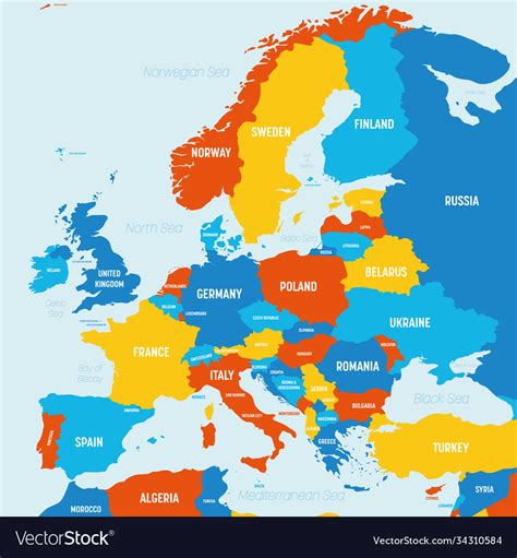 Europe Map 4 Bright Color Scheme High Detailed Vector Image
