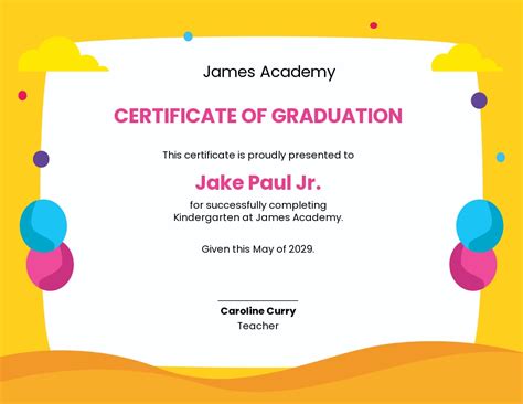 Free Printable Kindergarten Graduation Certificate Template