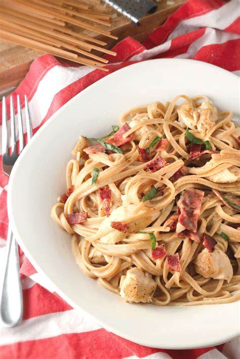 Pancetta, a cured meat, is imported from italy and is similar to bacon. Lightened-Up Chicken Carbonara | And They Cooked Happily ...