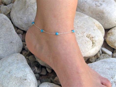 Turquoise Anklet Sterling Silver Turquoise Ankle Bracelet Beach