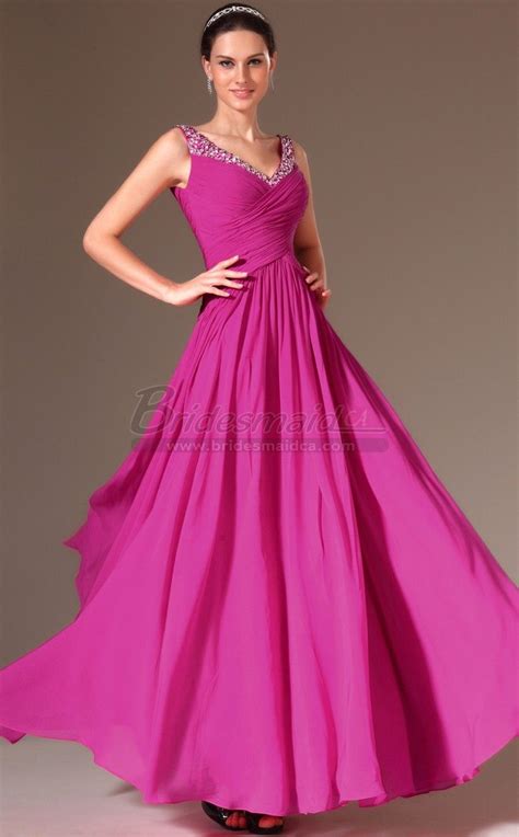 Fuchsia Chiffon Long V Neck Bridesmaid Dress Jt Ca1430 Dresses