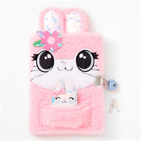 Pink Bunny Furry Lock Diary Claires