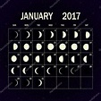 Calendário de fases da lua para 2017. Janeiro. Ilustração vetorial ...