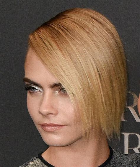Cara Delevingne Short Straight Blonde Asymmetrical Updo Hairstyle With