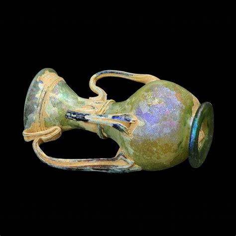 Archaicwonder Rare Roman Glass Flask With Handles 3rd 4th Century Adwith Footed Base Ring With