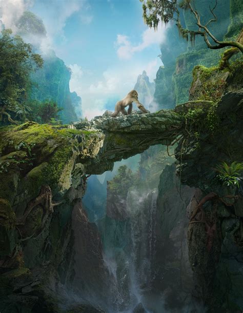 Conceptual Matte Painting Of A Jungle Crossing Up High In The Mountains