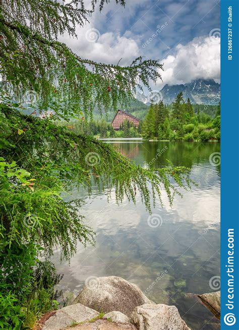 Beautiful Mountain Lake In Strbske Pleso In Thetatra Mountains Stock