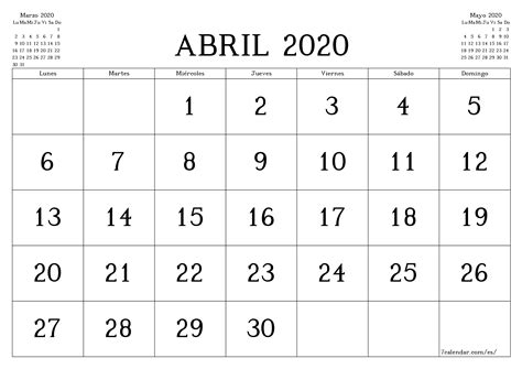 Borde Sacrificio Repetido Calendarios Para Imprimir 2020 Abril Marcador
