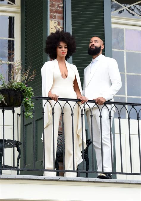 Solange Knowles Wears A White Pantsuit On Her Wedding Day While Posing
