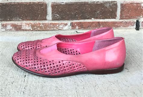 Vintage 80s Bubblegum Pink Leather Woven Flats 75 Cut Out Etsy