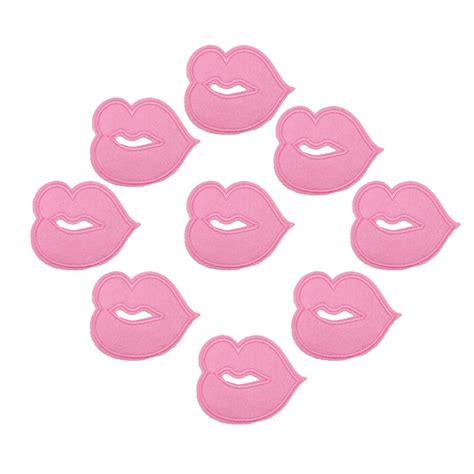 10pcs Pink Kiss Lips Badge Patches For Clothing Iron Embroidered Patch
