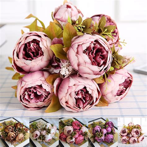 Holiday Clearance Vintage Artificial Peony Silk Flowers Bouquet For