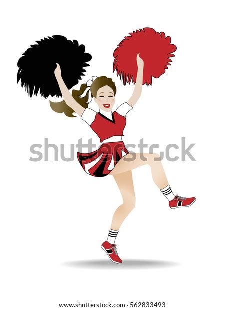 Cheerleader Yelling Cheer While Jumping Shaking Stock Vector Royalty