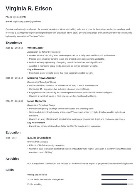 Journalism Resume Examples With Skills And Duties