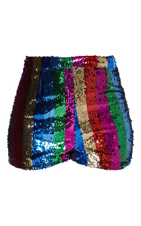 Multi Rainbow Sequin Shorts Shorts Prettylittlething