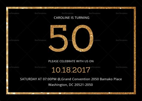 Elegant Black And Gold 50th Birthday Invitation Design Template In Psd