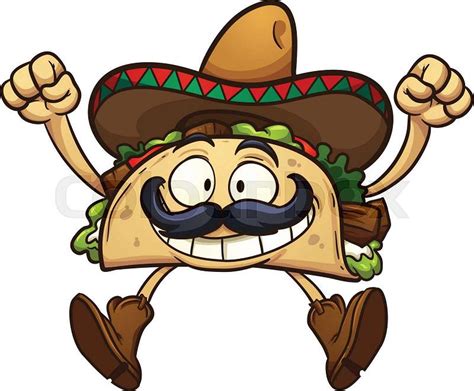 Happy Cartoon Taco With Mexican Sombrero Vector Clip Art Illustration With Simple Gradients