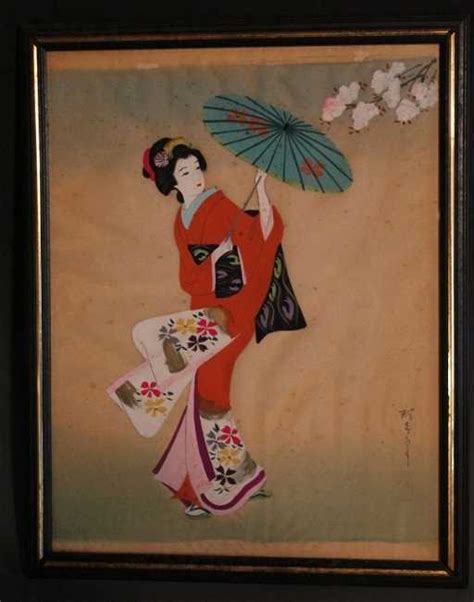 Signed Japanese Silk Painting Of Geisha