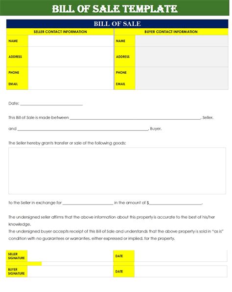 Bill Of Sale Template Excel Word Templates Bill Of Sale Template