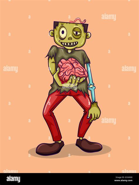 Zombie Holding Brain In Hand Illustration Stock Vector Image And Art Alamy