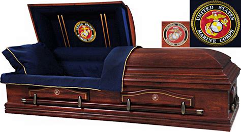 Best Price Caskets 7858 Marine Corps Casket Solid Poplar Navy Blue