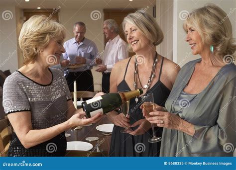 Woman Enjoying Champagne At A Dinner Party Stock Image Image Of Party