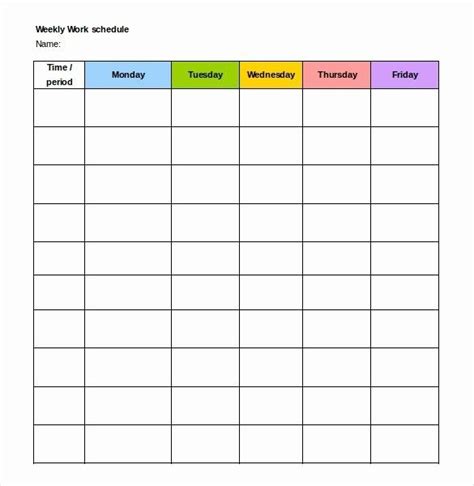Weekly Timetable Template Monday To Sunday Free To Write On Month