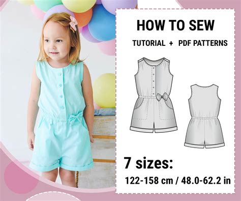 summer romper sewing pattern for girls sizes 122 158 etsy