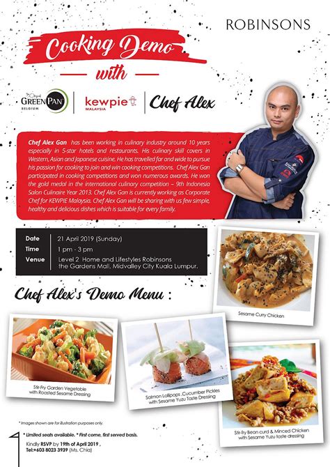 Malaysia is all known to us today as one of the most prime developing countries among all asian countries around the world. Cooking Demo with Chef Alex - 21 April 2019 ( Sunday ...