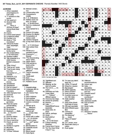 the new york times crossword in gothic 07 31 11 — separate checks