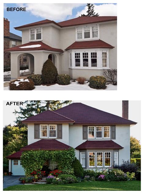 In a cold climate, bright shades can look cartoonish on a gray day. BEFORE & AFTER: Red Roof & Stucco Traditional Home ...