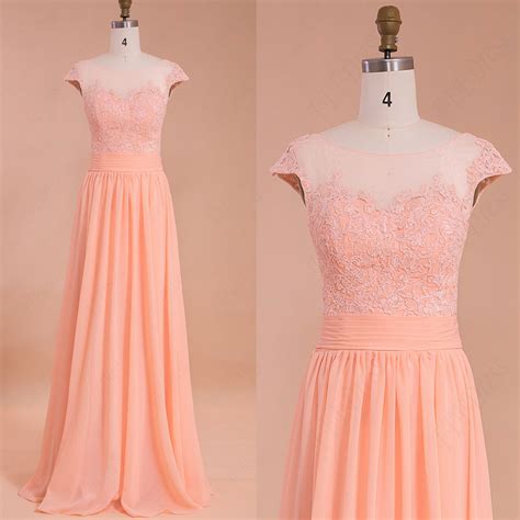 Presenting a refreshing range of designer prom dresses & gowns for curvy women in all pageant styles & budgets. Modest Peach Long Prom Dresses Cap Sleeves, Peach Color ...