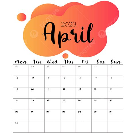 April 2023 Month Calendar Orange 2023 Month April Png And Vector
