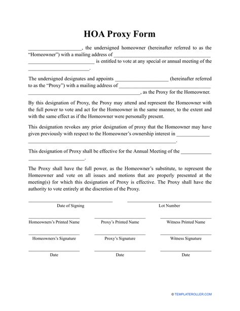 Free Hoa Proxy Form To Download In Word Pdf Editable Fillable Printable