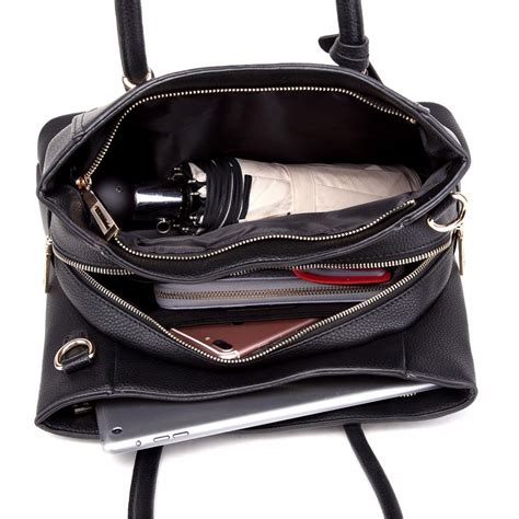 Lt1748 Bk Miss Lulu Multi Compartment Large Handbags Black