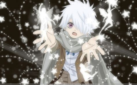 Image Fairies Anime Anime Boys Scarf White Hair Purple Eyes Tegami