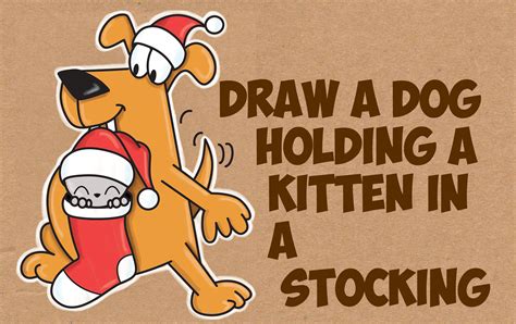 How To Draw A Cartoon Dog Holding A Cute Kawaii Kitten Cat In A